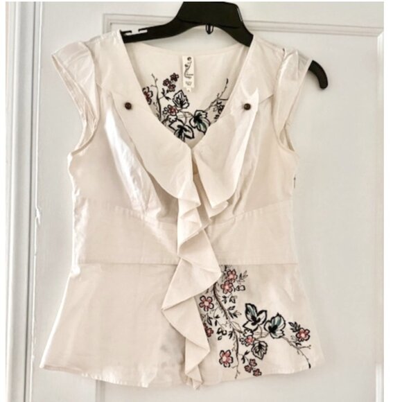 Anthropologie Floreat Embroidered Ruffle Blouse - Picture 2 of 9